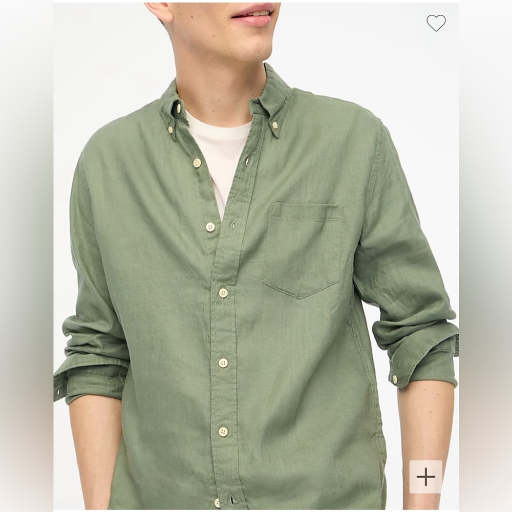 J Crew Linen Blend Classic Shirt NEW Men’s Large Green Faded Bluegrass